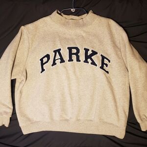 Parke OG Gray And Denim Varsity Mockneck Sweatshirt Sz XXL